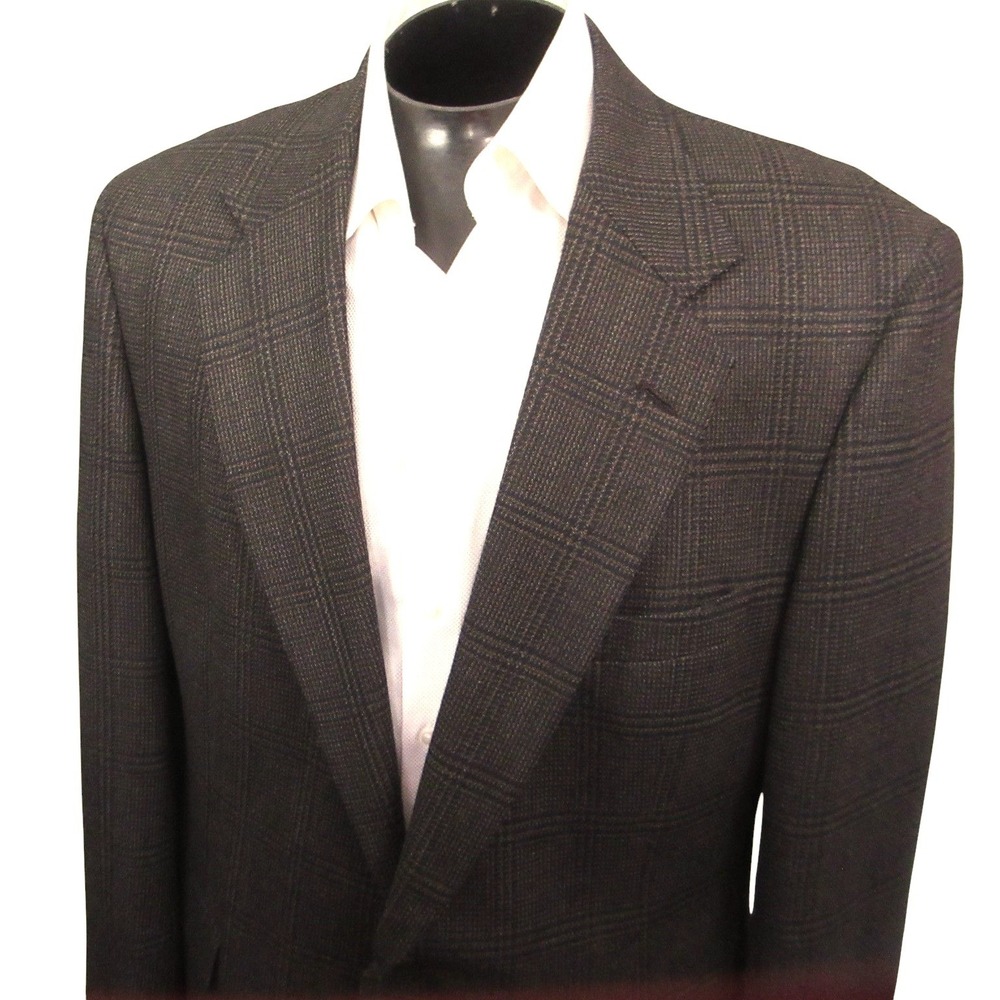 Racquet Club Sport Coat 44L‎ Dark Brown Glen Plaid Check Single Vent Blazer